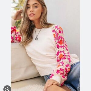 Davi & Dani Long Sleeve Crochet Detail Sweater - Size S